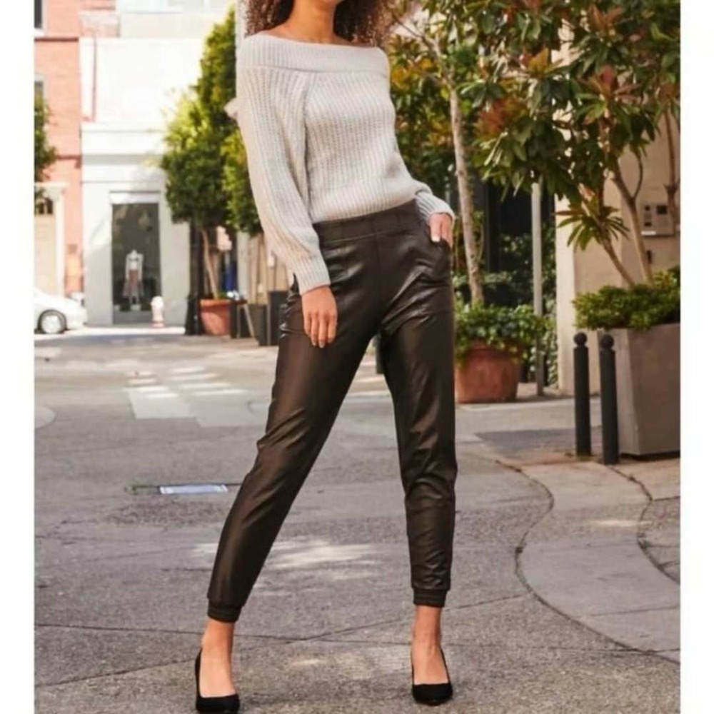 Spanx Faux Leather Jogger Pants in Noir Black -‎ Women's Size Large (L/G)